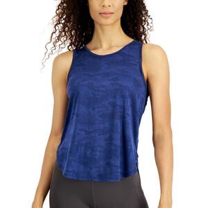 ID Ideology Jacquard Camo Tank Top, women sleeveless active top tartan blue XS